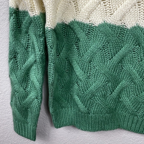 NWT Blank NYC Colorblock Crewneck Cable Knit Sweater Match Maker Green Cream XS - Picture 3 of 9